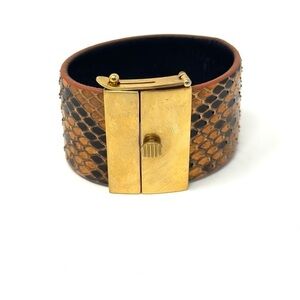 Celine Phoebe Philo Orange‑Black Snakeskin Wrap Bracelet – 24K Brass Clasp